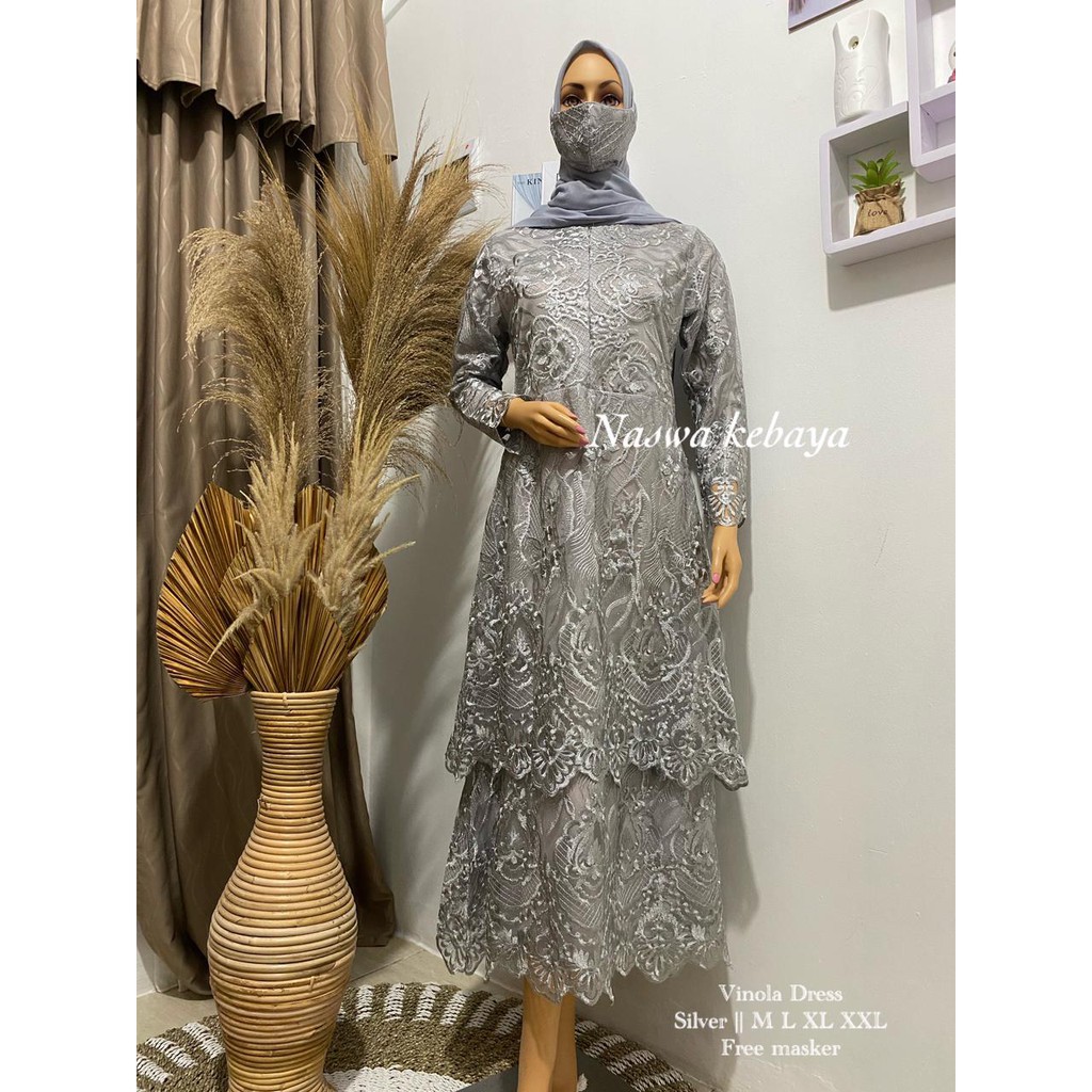 LONG GAMIS TULLE BORDIR MUTIARA AIDIRA / GAMIS PESTA