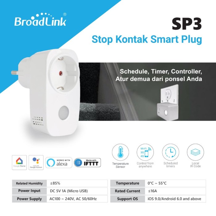 Stop Kontak Timer Listrik Broadlink Wifi Smart Plug SP3