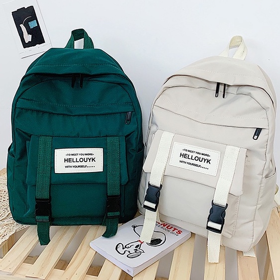 Tas Ransel Sekolah Laptop Wanita Original Fashion Korea Hellouyk Bahan Kanvas