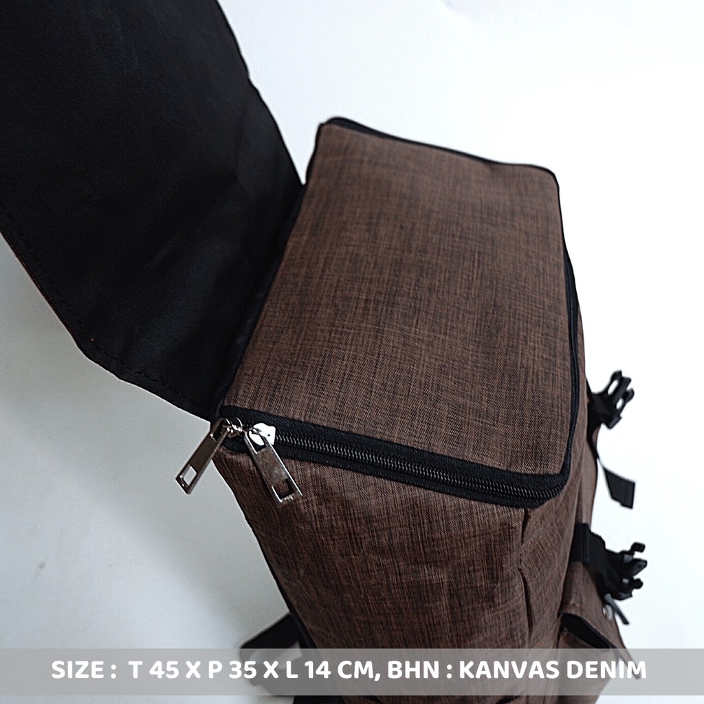 Ransel kanvas super premium tempat laptop bahan denim muat banyak barang ada tempat botol minum