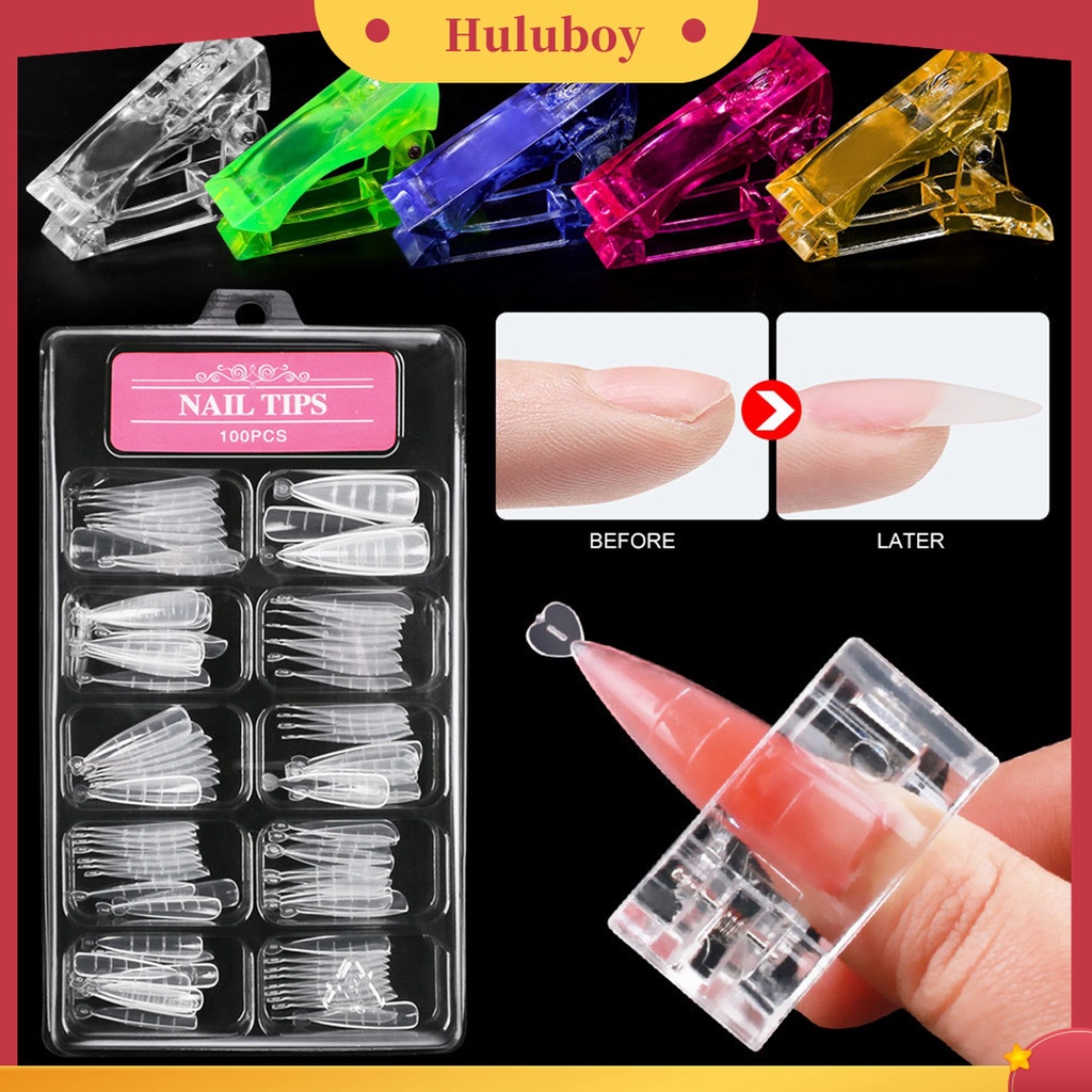 Huluboy Huluboy♡ 100pcs / Set Kuku Palsu Extension Ultra Tipis Bentuk Tangga Untuk Manicure