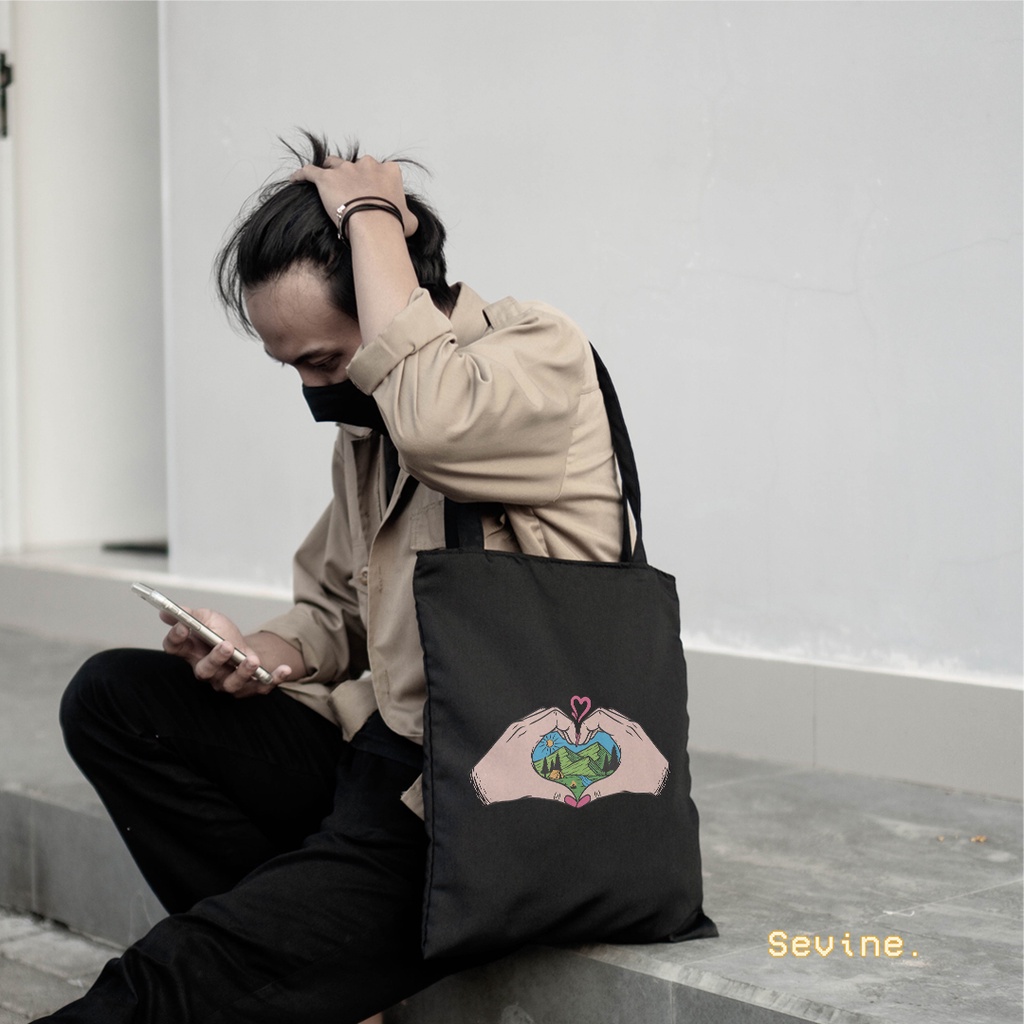 Sevine Totebag Tas Wanita Tote bag Resleting Girl Vintage Black Series Hitam - SRF4