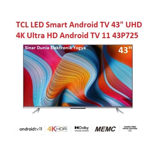 TCL LED Android TV 43" UHD 4K Ultra HD Smart TV 43P725 Voice Control