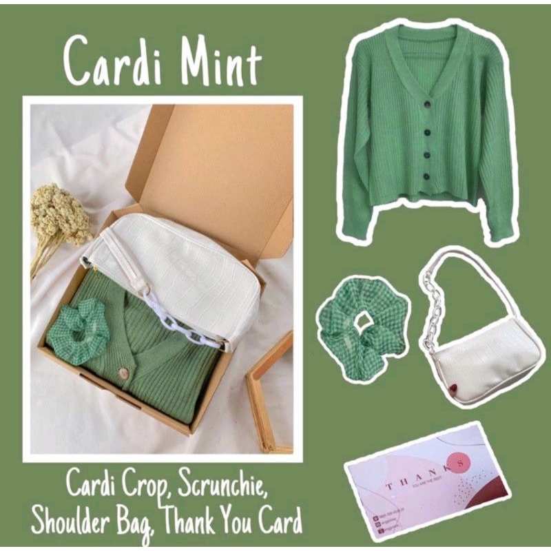 Satu Set OOTD Cardigan Mint //OOTD //Hampers Set Cardigan //Giftbox hadiah ulangtahun sahabat pacar