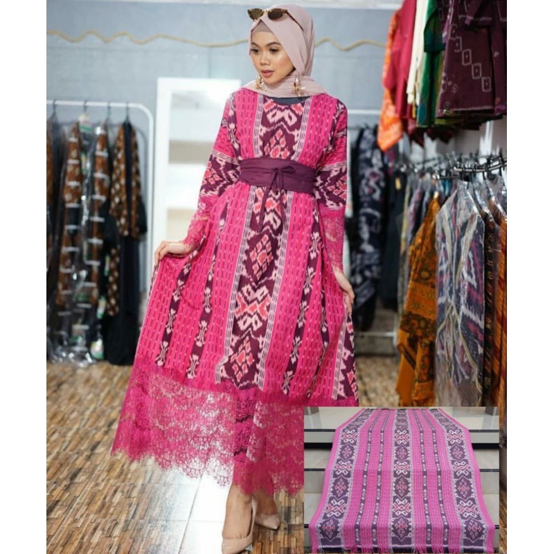 baju tenun gamis tenun kombinasi brokat
