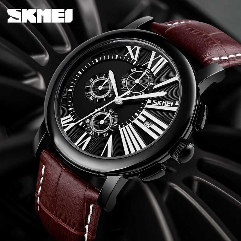 Jam Tangan Pria Analog  Leather Original SKMEI 9196CL-1