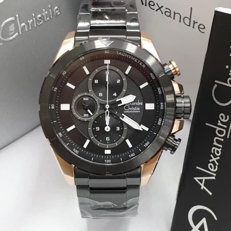 Jam Tangan Pria Alexandre Christie AC6508 Black Rose Gold