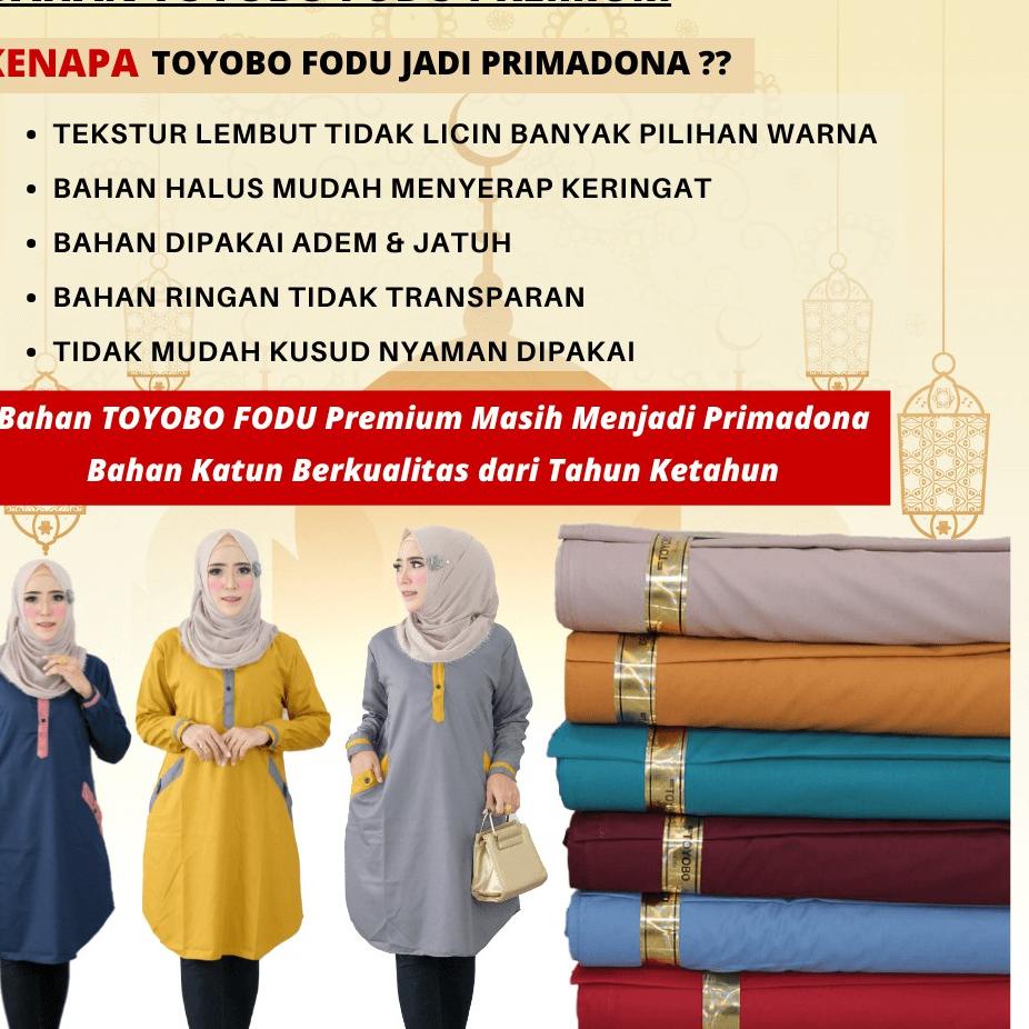 Baju Atasan Tunik Wanita2022 Bahan Katun Toyobo Kombinasi Warna Muslim Full Kancing Depan Hidup Busu