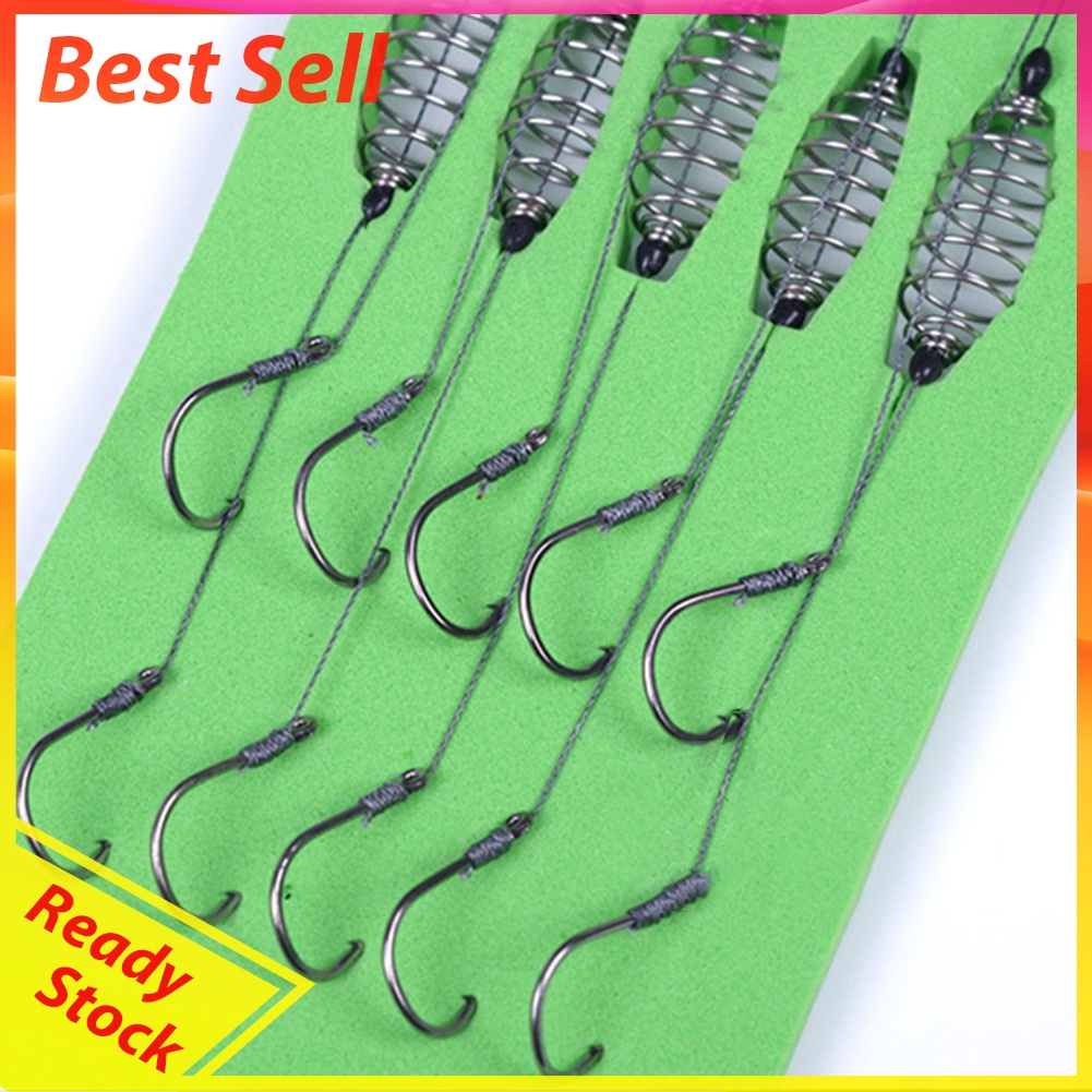 5pcs Double Hook Fishing Line Carbon Steel Barbed Carp Hooks Bait Feeder