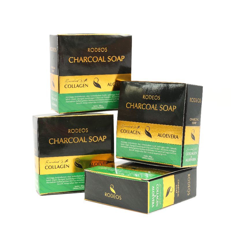 Rodeos Charcoal Soap ( Paket 4pcs Charcoal soap 80gr + Tempat sabun) Original