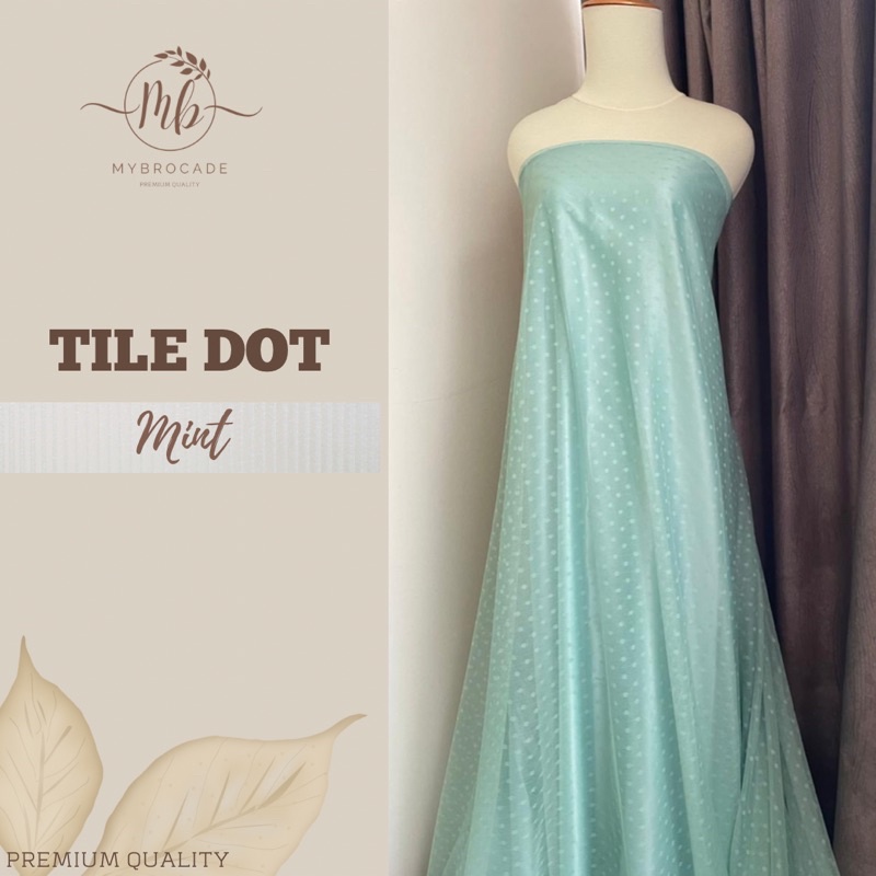 Bahan Kain Meteran Tile Tille Tule Tulle Dot Dotty Mewah Murah Elegan Warna Hijau Muda Mint