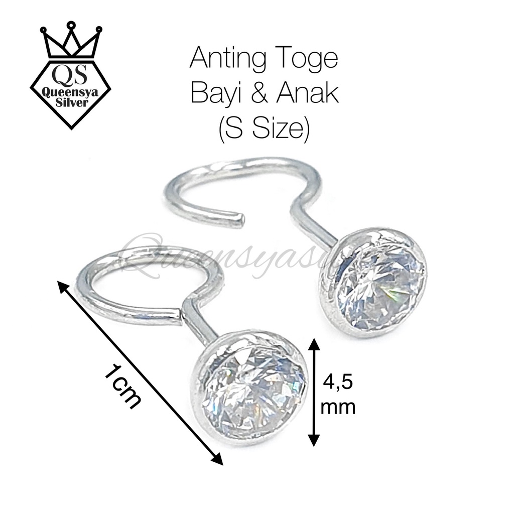 Anting Perak Toge Asli 925 Bersertifikat / Anti Karat Gatal / Bayi Remaja Dewasa Lapis Emas Putih - Queensya Silver