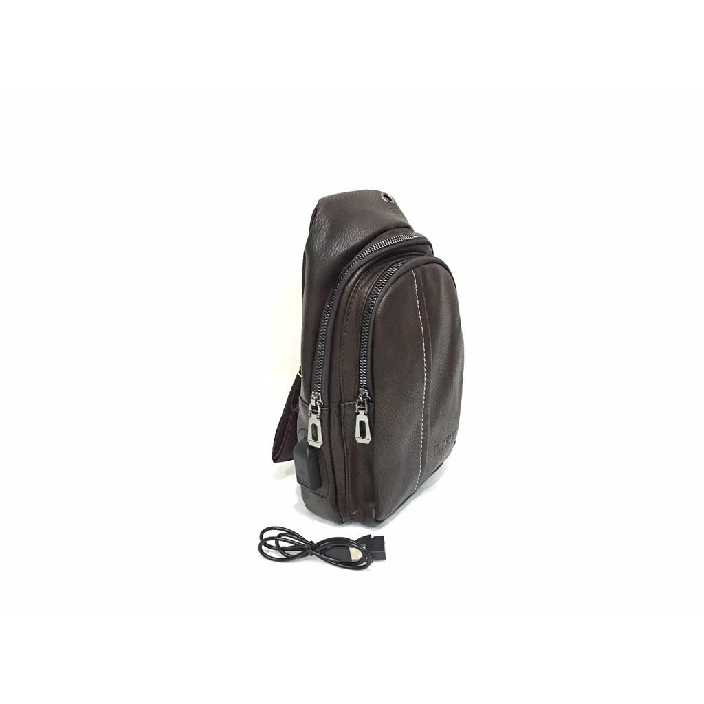 Tas Slempang Selempang Pria Laki Cowo Kulit Sling Travel Bag Charger Usb Impor Ori Asli PU Leather 2-19