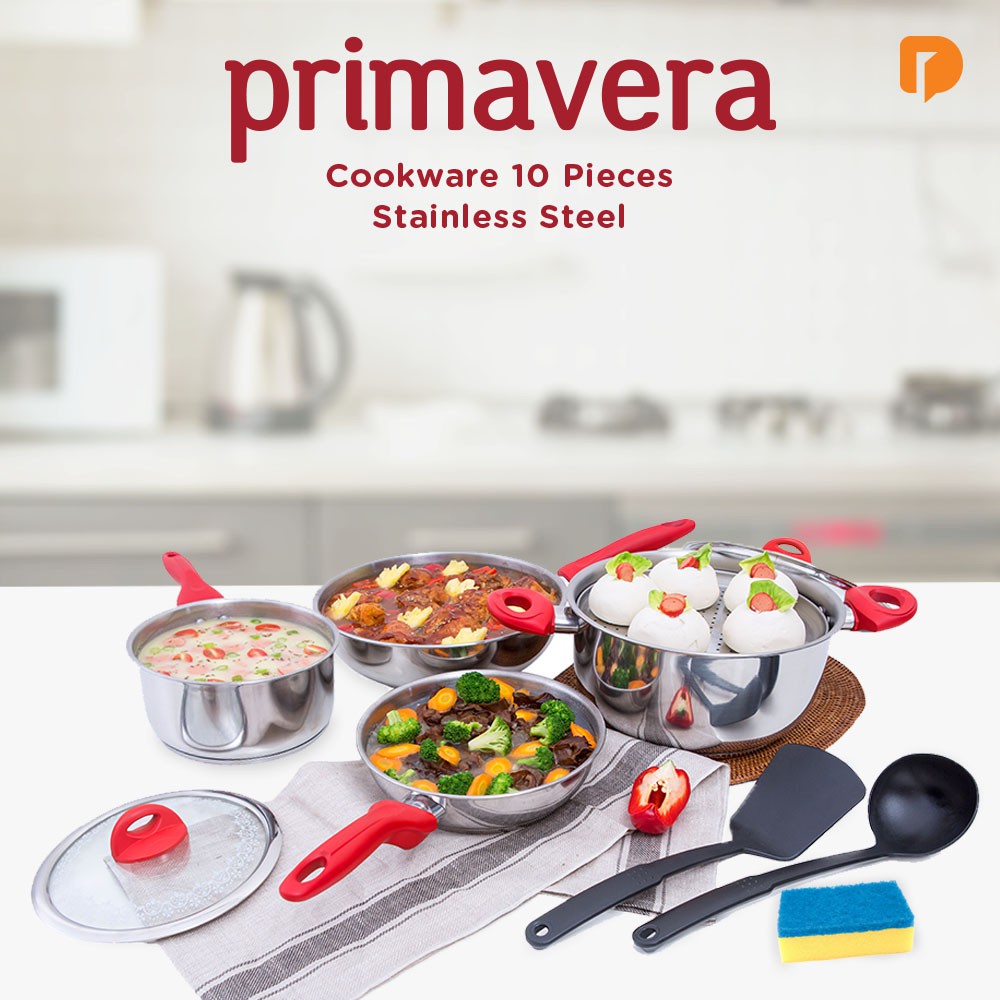 Primavera Panci Cookware 10 Pieces Stainless Steel BISA UNTUK KOMPOR INDUKSI