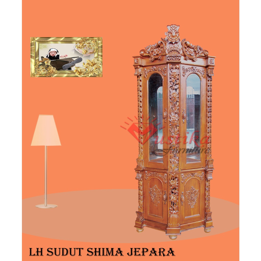 Lemari  Hias Sudut Kayu Jati Jepara - SHIMA