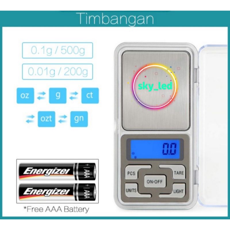 TIMBANGAN EMAS DIGITAL SILVER BERLIAN BATU AKIK AKURASI / 0.01g 200gr