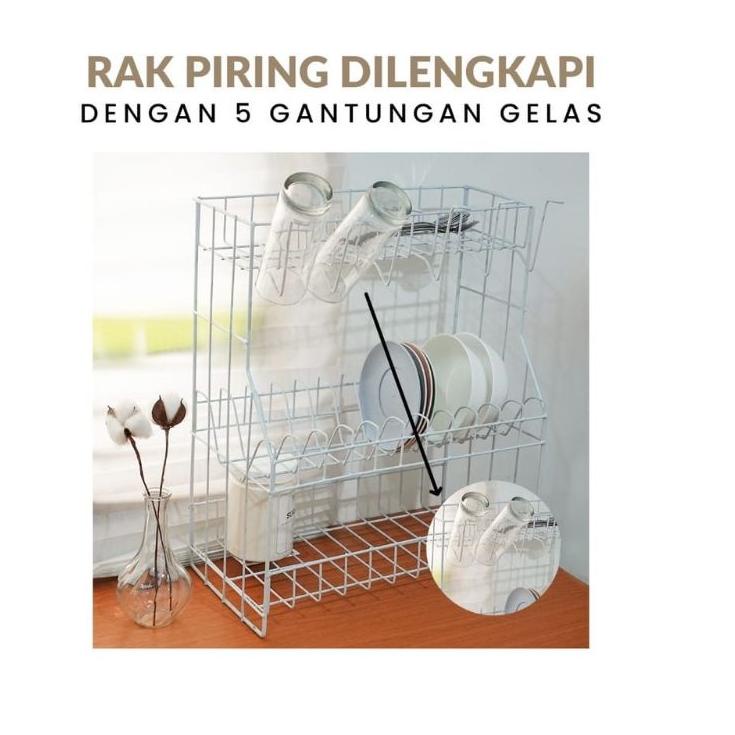 Obral Pesanan Rak piring wastafel 3 susun dengan tempat gelas / Rak piring gantung / Rak piring anti karat