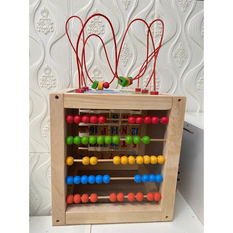 Box kayu multifungsi 5 in 1 (big size) maze / simpoa / angka / huruf / jam / musik