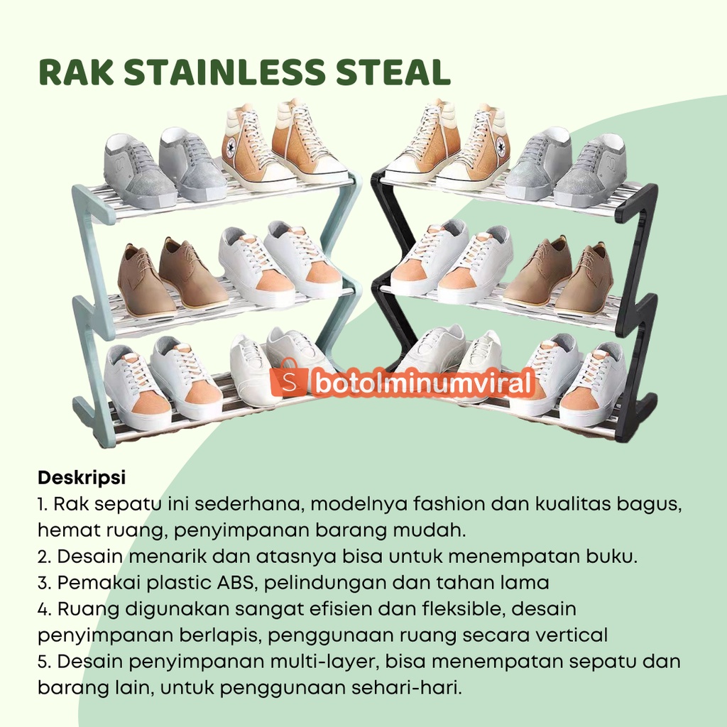 Tempat Rak Sepatu Sandal 3 Susun Stainless Steal Serbaguna Premium