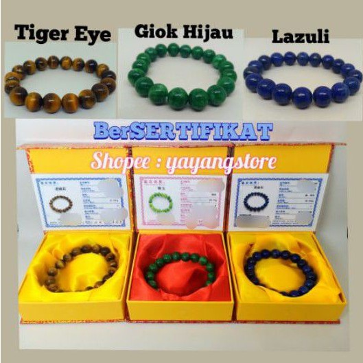 Gelang Batu Alam / Kesehatan / Gelang Tiger Eye / Gelang Giok Hijau / Gelang Lazuli Sertifikat