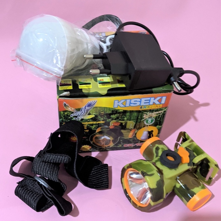 senter kepala kiseki 10watt ck-109 super terang waterproof headlamp 10w free lampu bohlam led