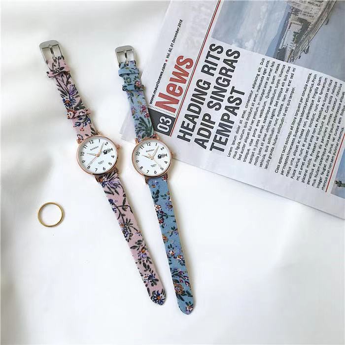 ✅Grosir Jam Senen - Jam Tangan Wanita Gaya Korea Strap Pu Bunga Motif Tulang Ikan Fashion Quartz Analog Import