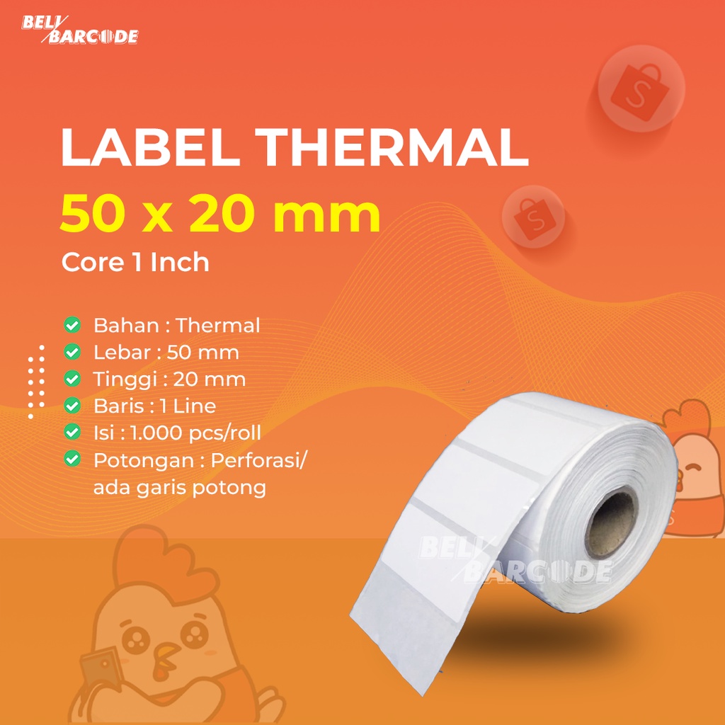 STIKER LABEL BARCODE THERMAL UK. 50X20 | 50MM X 20MM 1LINE ISI 1000 PUTIH POLOS