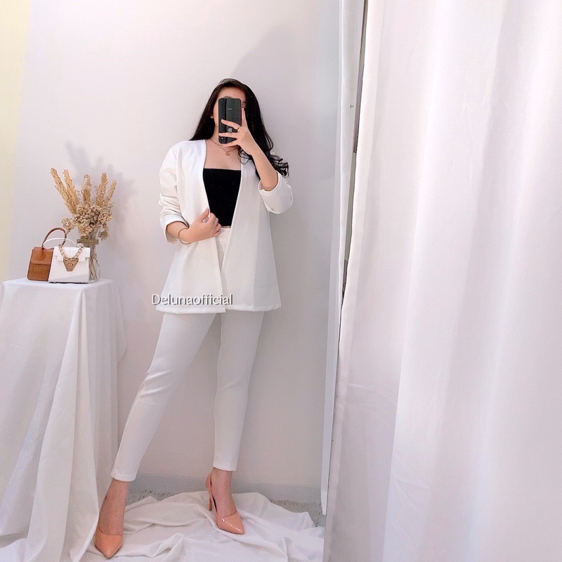 Aurora Set Blazer 2in1 Scuba Premium Tebal-Putih
