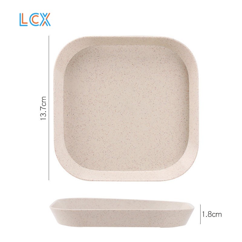 LCX Wheat Straw Piring Square Plate Set 4 Pcs Warna Warni Dinner Plate Bentuk Kotak Piring Makan