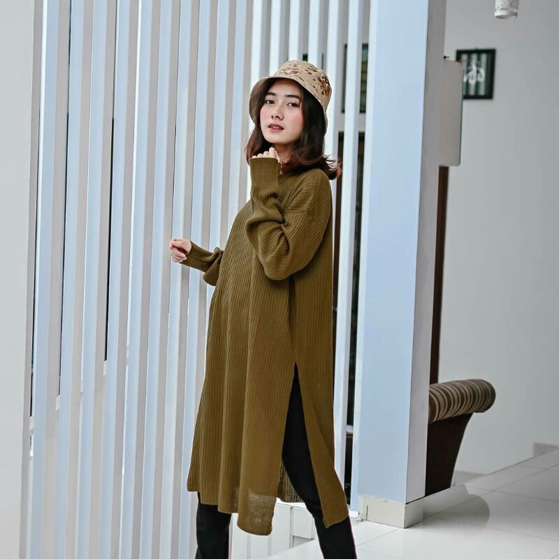 KARENINA TUNIK RAJUT / Karenina Long Tunik / Baju Muslim / Elysa midi dress / Rajut Tunik Premium / Sweater Wanita / Long tunik rajut Karenina Slit / Fashion Wanita / Rajut-3