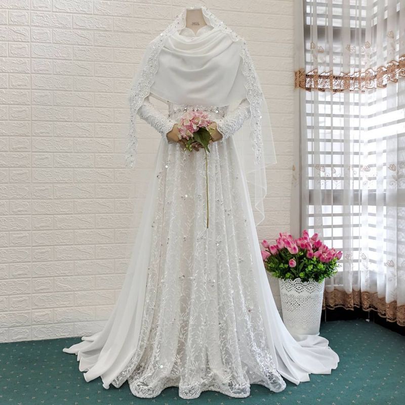 Gaun pengantin / Gaun akad / gaun muslimah / gaun pernikahan / gaun jumbo / gaun kecil