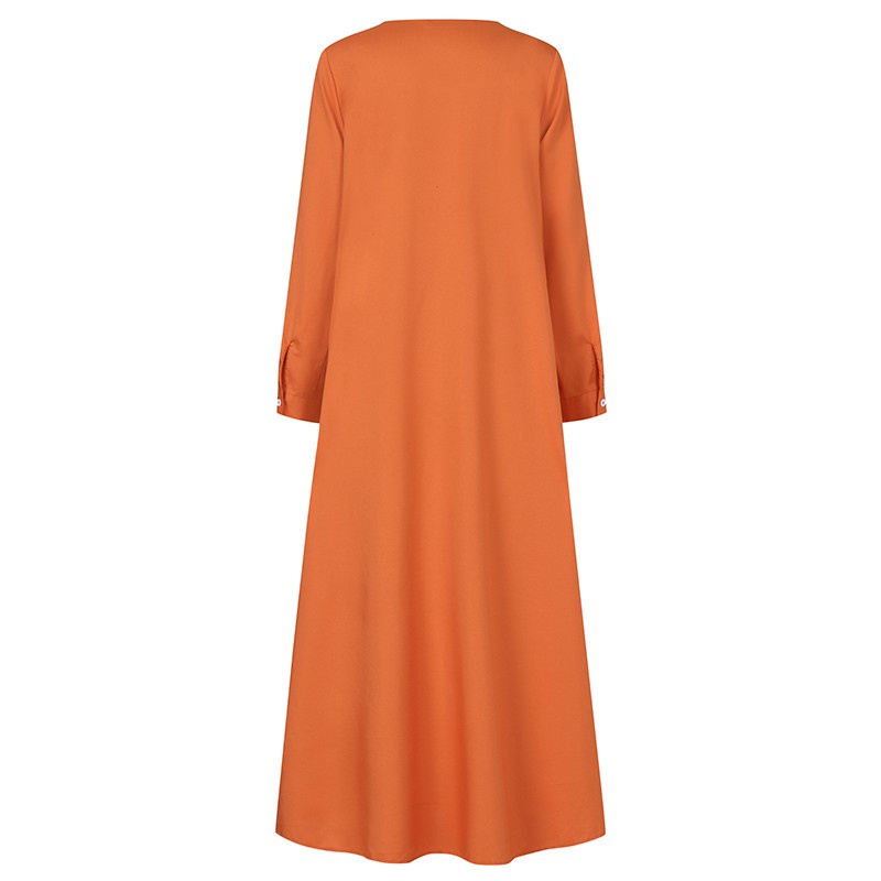 ZANZEA Women Solid Color Side Pockets Button Cuffs Muslim Maxi Dress