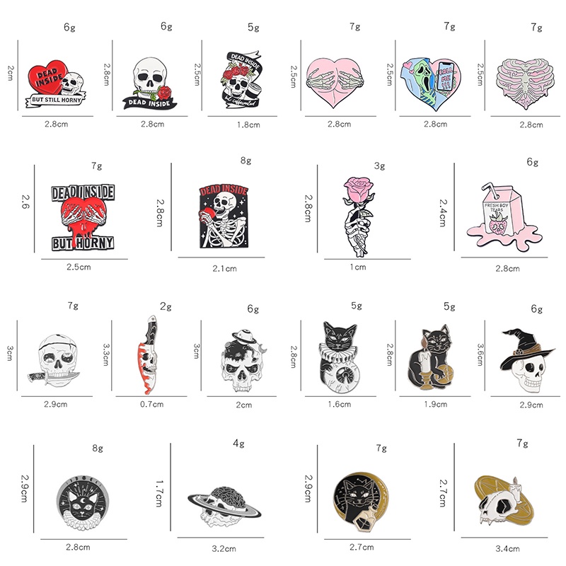 Bros Pin Enamel Desain Kartun Tengkorak Mawar Hati Kucing Penyihir Gaya Punk Gothic Untuk Halloween