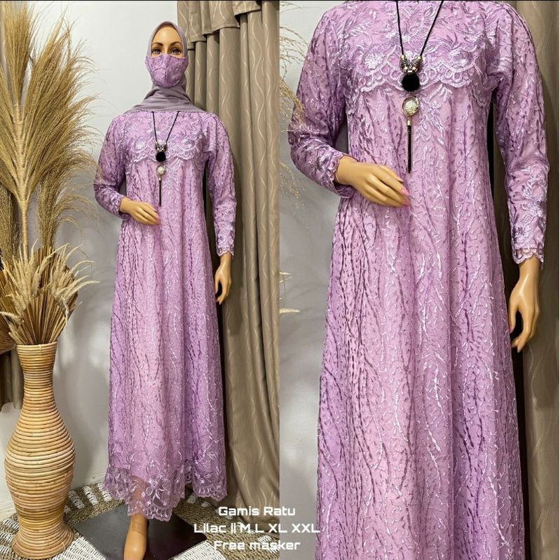 Kadai.baju / Gamis ratu bordir / Gamis pesta brukat jumbo wanita / Dress brukat bordir