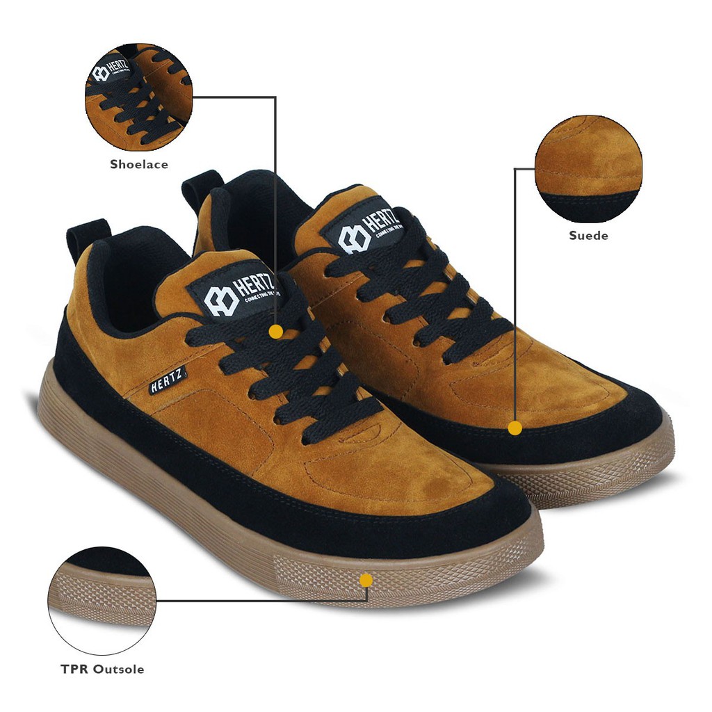 Sepatu Sneaker Pria Terbaru H 2841 Brand Hertz Sepatu Kets Sepatu Sekolah Warna Hitam Tan