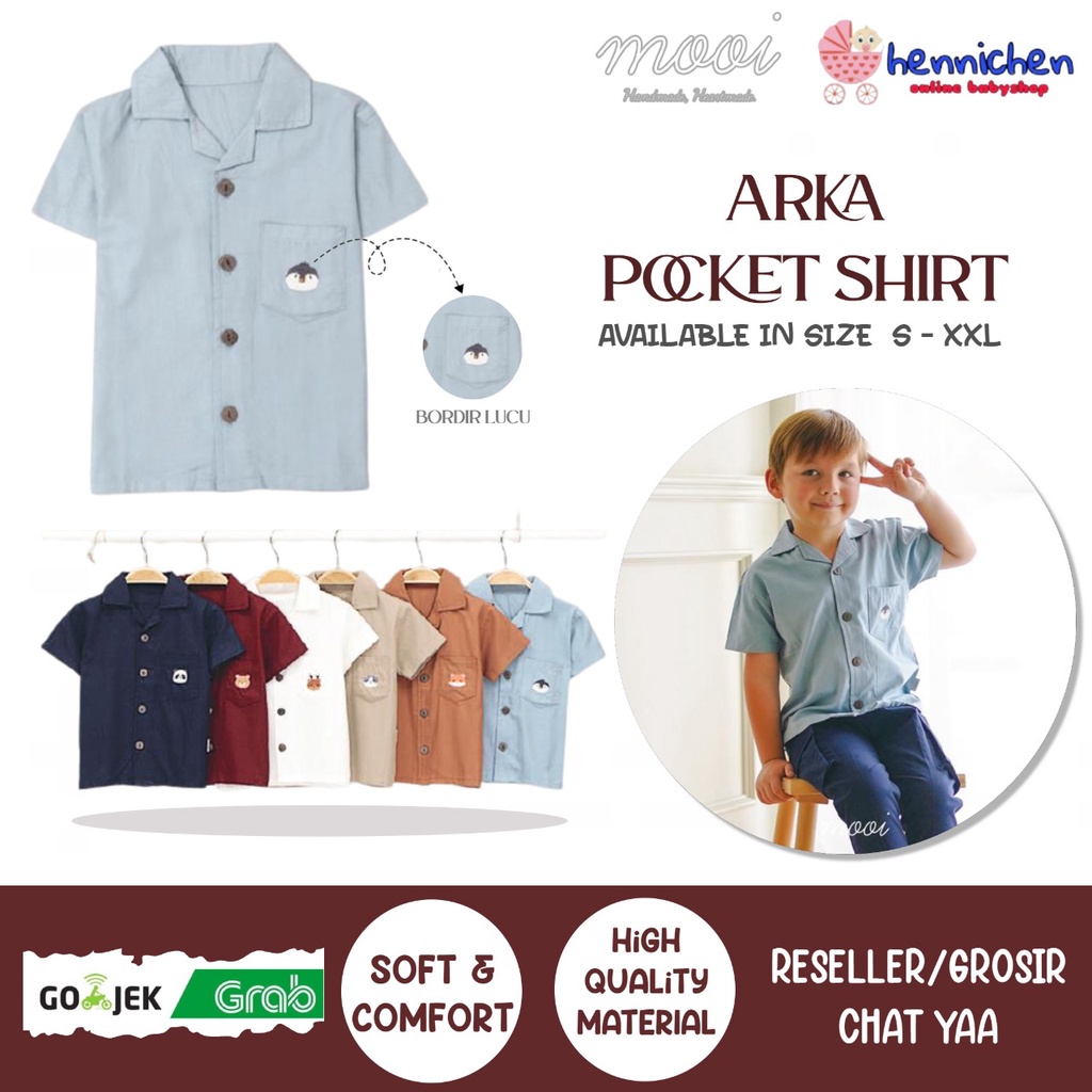 PROMO 7.7 PROMO BAJU LEBARAN MURAH MOOI ARKA POCKET SHIRT KEMEJA ANAK KANTONG BORDIR BAJU ANAK