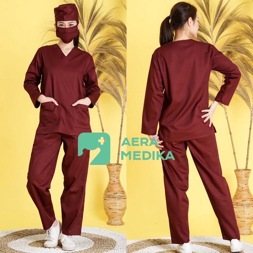 SCRUB/ BAJU JAGA / OKA Lengan Panjang AERA MEDIKA-Burgundy