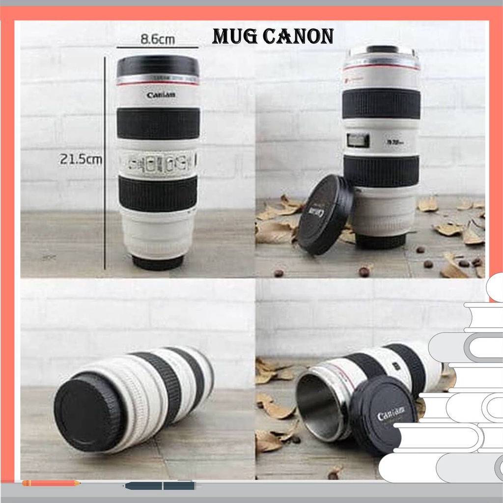 Mug Canon EF 70-200 Termos Cup Botol Gelas Unik Lensa Kamera [PUTIH]
