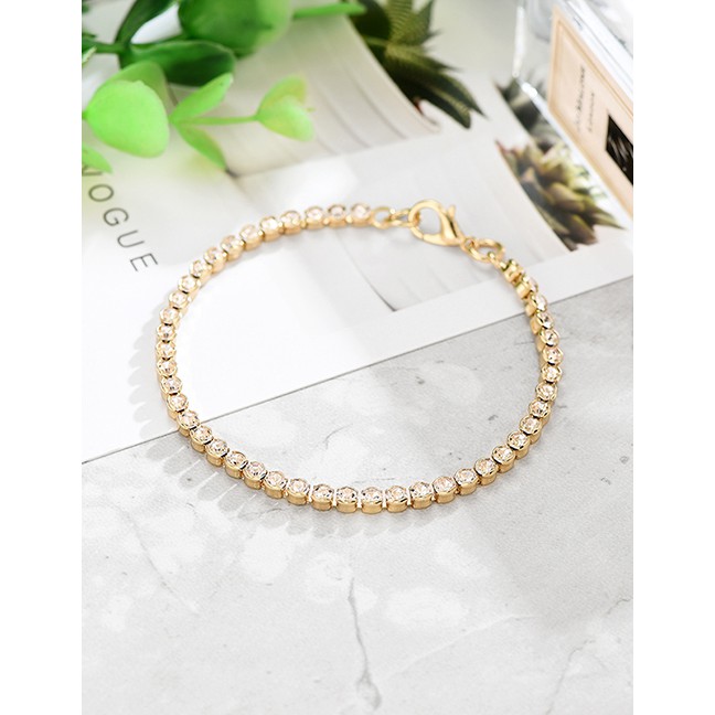 LRC Gelang Tangan Fashion Gold Diamond Chain Crystal Bead Double Bracelet D03969