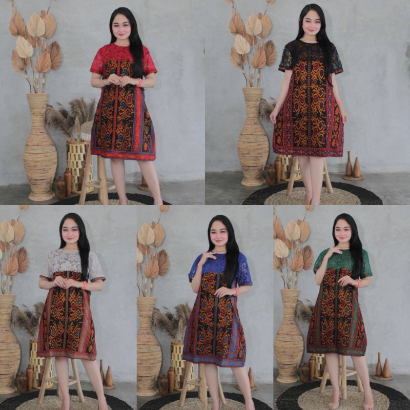 BAJU ATASAN DRESS WANITA DEWASA BATIK PEKALONGAN KOMBINASI BROKAT OOTD BISA COD