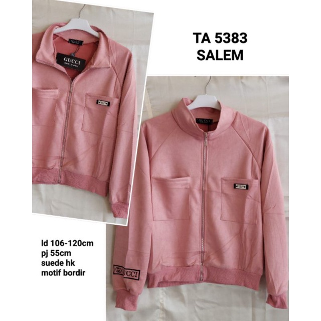 Jaket Suede import perempuan warna pink gucci