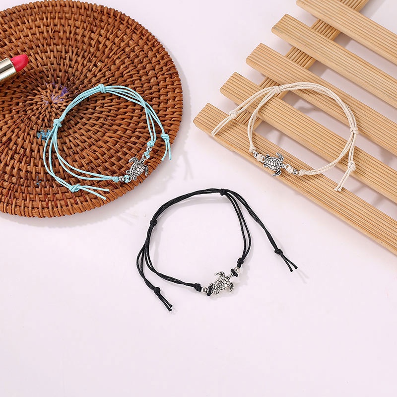 COD Gelang Kaki Wanita Fashion Korea Kura-kura Gelang Kaki Multilayer Lucu yang Dapat Disesuaikan Aksesoris Hitam Biru