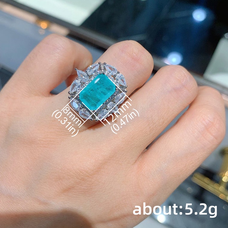 Cincin Wanita Hias Batu Biru Bahan Cubic Zirconia Warna Silver Untuk Pernikahan