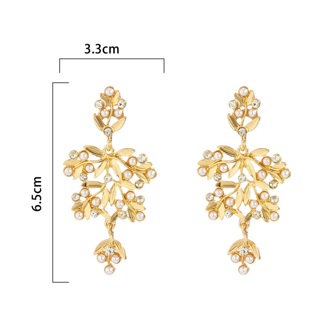 Hu Hu Hu Hu Hu Alat Bantu Pasang Kacamata♡ 1 Pasang Anting Stud Bentuk Daun Besar Aksen Mutiara Berlian Imitasi Bahan Alloy Untuk Wanita