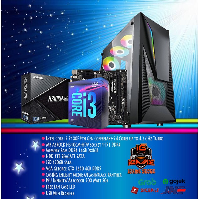 READY PC RAKITAN Intel Core i3 9100F/GTX 1650 4GB DDR5/DDR 16GB/GAMING/RENDERING MANTULL