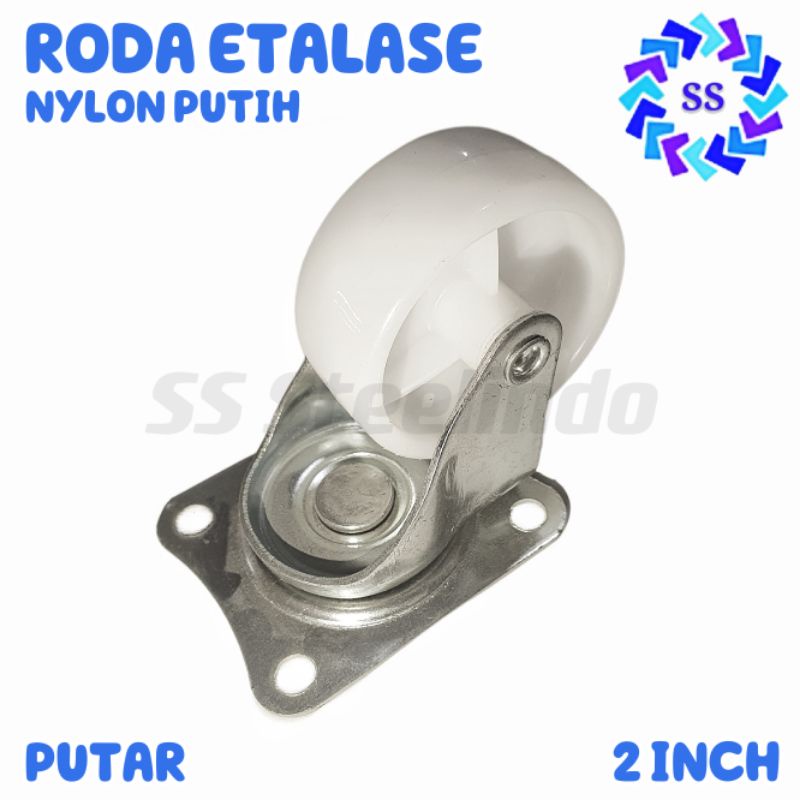 RODA ETALASE-TROLI NYLON-PUTIH GEPENG PUTAR 2 INCH (1 SET ISI 4 PCS)