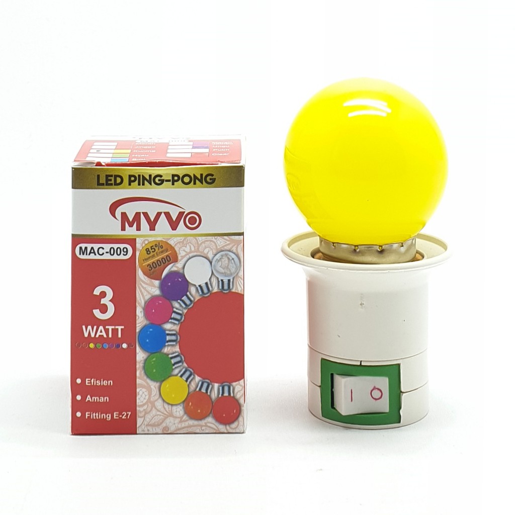 Myvo Yellow Lampu Led Ping Pong 3W E27 Warna Kuning Yellow + Linux Fiting Colok Switch / LAMPU TIDUR