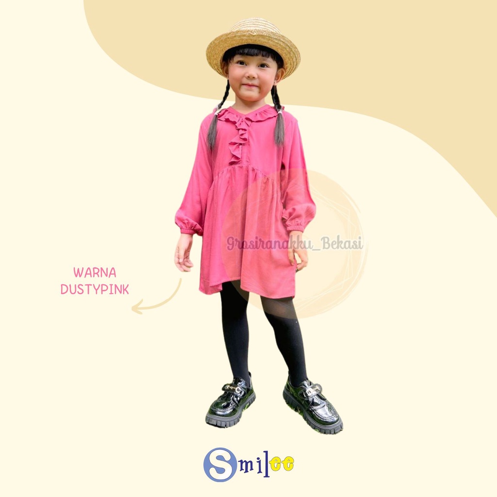 Tunik Anak Raisa Smilee Rayon  Warna Dusty Pink Size 2-10 Tahun