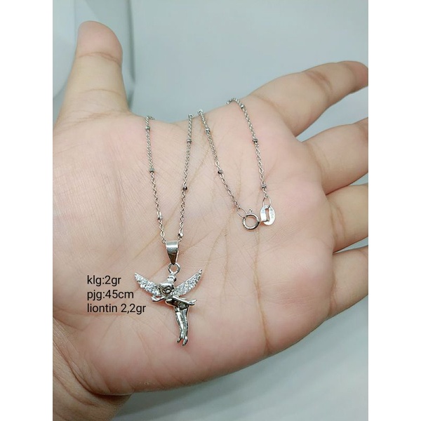 KALUNG PERAK ASLI 925 LAPIS EMAS/KALUNG MODEL CAMPUR +LIONTIN  MATA PUTIH COR/ASLI SILVER/PERHIASAN FASHION