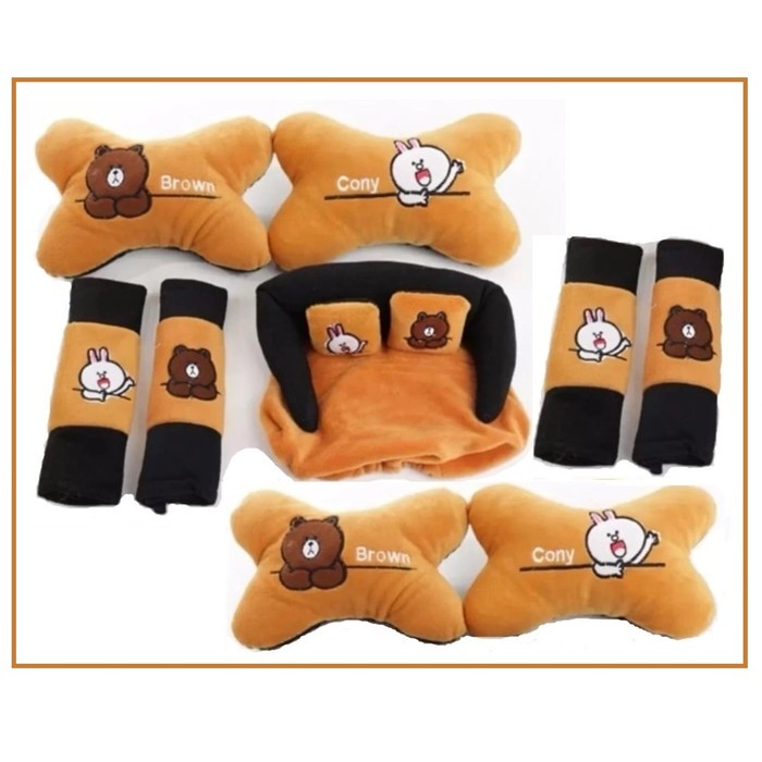 BANTAL JOK MOBIL SET 9 PCS CONY BROWN LINE
